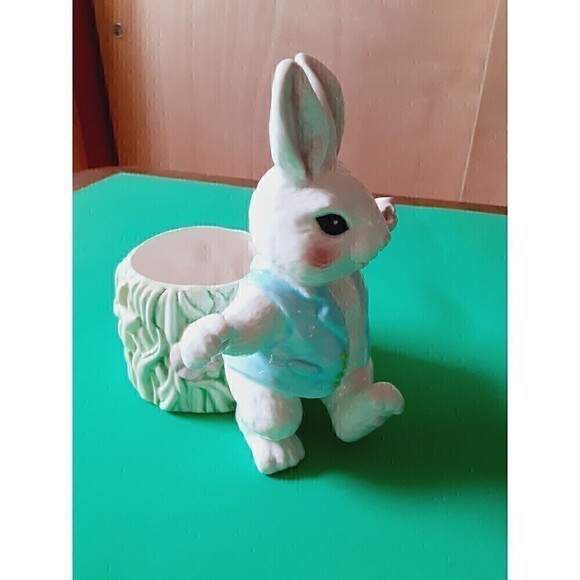 VTG Easter Planter Bunny Rabbit NEW HOLLAND FLORAL Ceramic 7" Flower Vase Decor - Picture 3 of 11